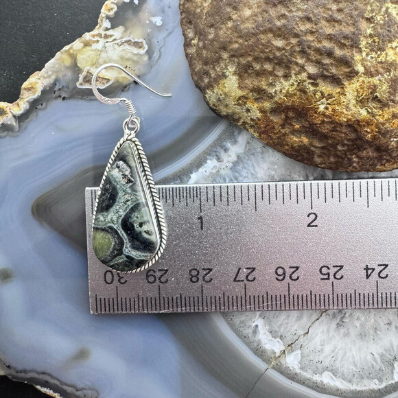 Sterling Southwestern Style Teardrop Kambaba Jasper Dangle Earrings For Women - Picture 9 of 10